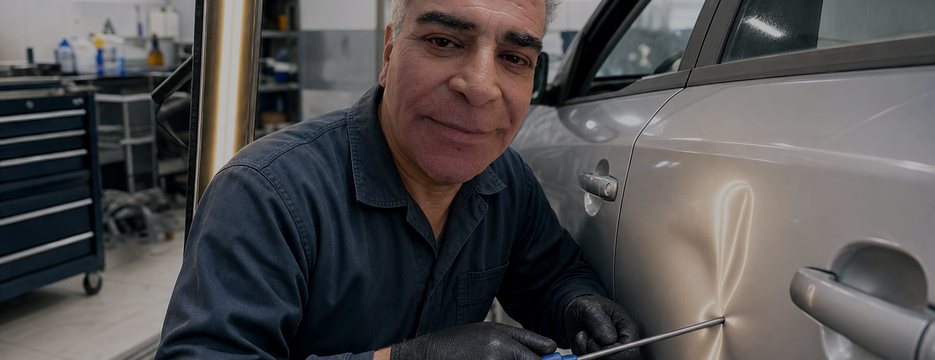 صافکار در حال تعمیر خودرو